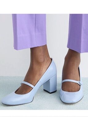 J Crew Women’s Maisie Mary Jane Block Heel Pumps in Light Blue NWT. SIZE 6